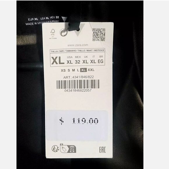 Zara Women XL Faux Leather Distressed Biker Jacket Charcoal Vegan Motorcycle - Picture 15 of 15